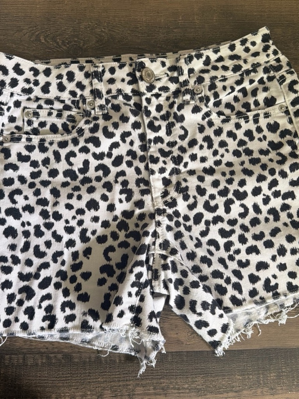 American Eagle Outfitters White & Black Leopard Print Denim Shorts